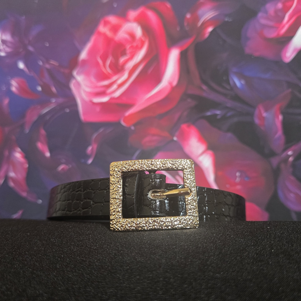 Elegant Black Belt with Gold Buckle
